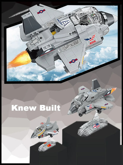 KNEW BUILT Fighter Jet Mini Building Block Toy Set for Kids Boy Adult Beginner Military Plane Airplane Pirate Transporter Brick