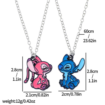 Couple's Stitch Heart Necklace - Gold & Silver Angel And Stitch Cute Style Jewelry Pendant Gift for Girls