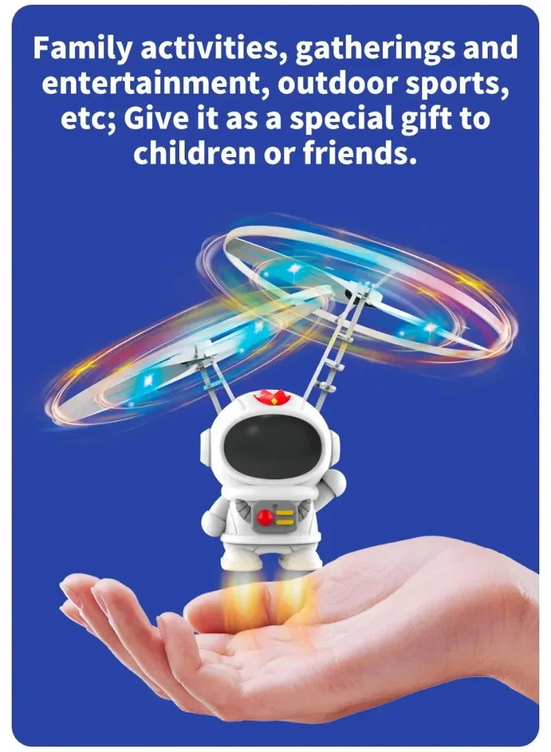 Levitating Luminous Flying Robot Astronaut Toy Aircraft Hand-Controlled Drone Interactive with Lights Outdoor Toys for Kids Gift