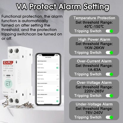 Tuya WiFi Smart Circuit Breaker MCB 1P+N 63A Timer Power Energy kWh Voltage Current Meter Protector Voice Remote Control Switch