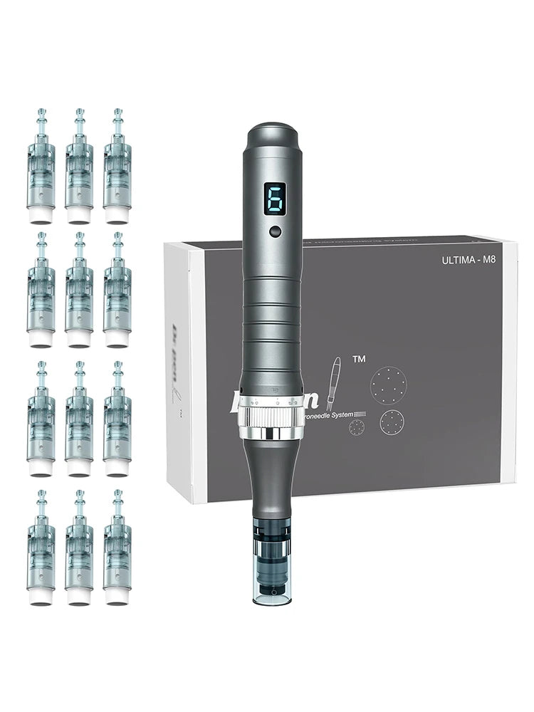 Professional Microneedling Auto Derma Pen M8 Micro Needling Dermapen Kit for Skin Care with 12 Pcs Pins 0.25mm