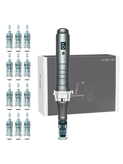 Professional Microneedling Auto Derma Pen M8 Micro Needling Dermapen Kit for Skin Care with 12 Pcs Pins 0.25mm
