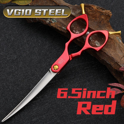 Fenice Professional JP440C&VG10 Colorful 6.0 6.5 Inch Curved Grooming Scissors Pet Scissor for Dogs Cats