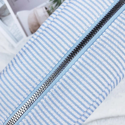 Seersucker Ruffle Cosmetic Bags Pink/Purple Striped Storage Make Up Bags for Women Lady with Zipper Travel Bag Makeup Bag