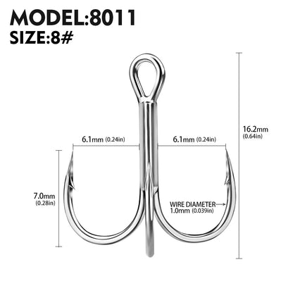 20pcs High Carbon Treble Hooks - Super Sharp, Solid Size 1#-14# Triple Barbed Steel Fishing Lure - Jigging Fishing Hook