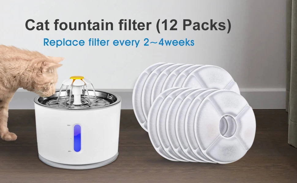 Replacement Activated Carbon Filter set 4/8/12pcs for Cat Water Drinking Fountain Replaced Filters Flower Pet Dog Round Fountain