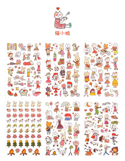 6Pcs/Lot Waterproof Cartoon Transparent Pvc Stickers DIY Hand Account Diary Decorative Stickers Kawaii Phone Cup Stickers