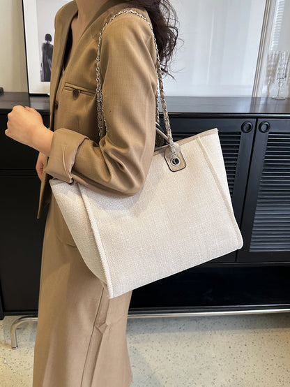 New Fashion Simple Canvas Material Chain Bag Large Capacity Chain Zipper Women's Shoulder Bag Tote Bag For Commuter Shopping