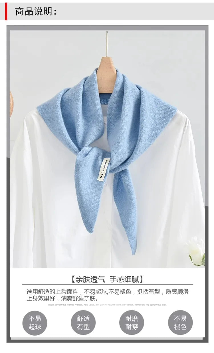 100% Australian Wool Knitted Triangle Scarf Shawl Women's Autumn  Winter Warm Neck Protection Scarf Decorative  Small Scarf