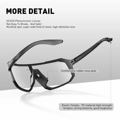 SCVCN Photochromic Cycling Sunglasses Outdoor Cycling Road Mountain Bike Glasses Men and Women Casual Hiking Windproof Glasses
