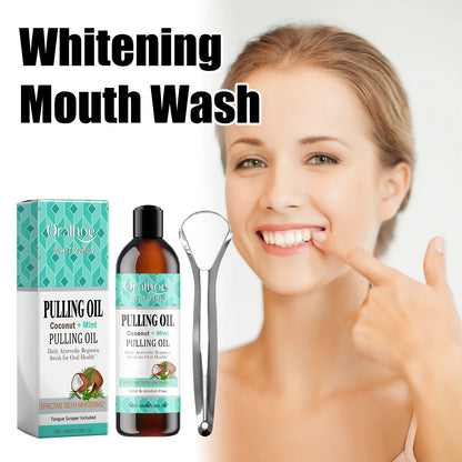 Coconut Mint Pulling Oil Mouthwash Kit With Tongue Scraper Fresh Oral Breath Odor Removal Alcohol-Free Whiten Tool Mouth Care