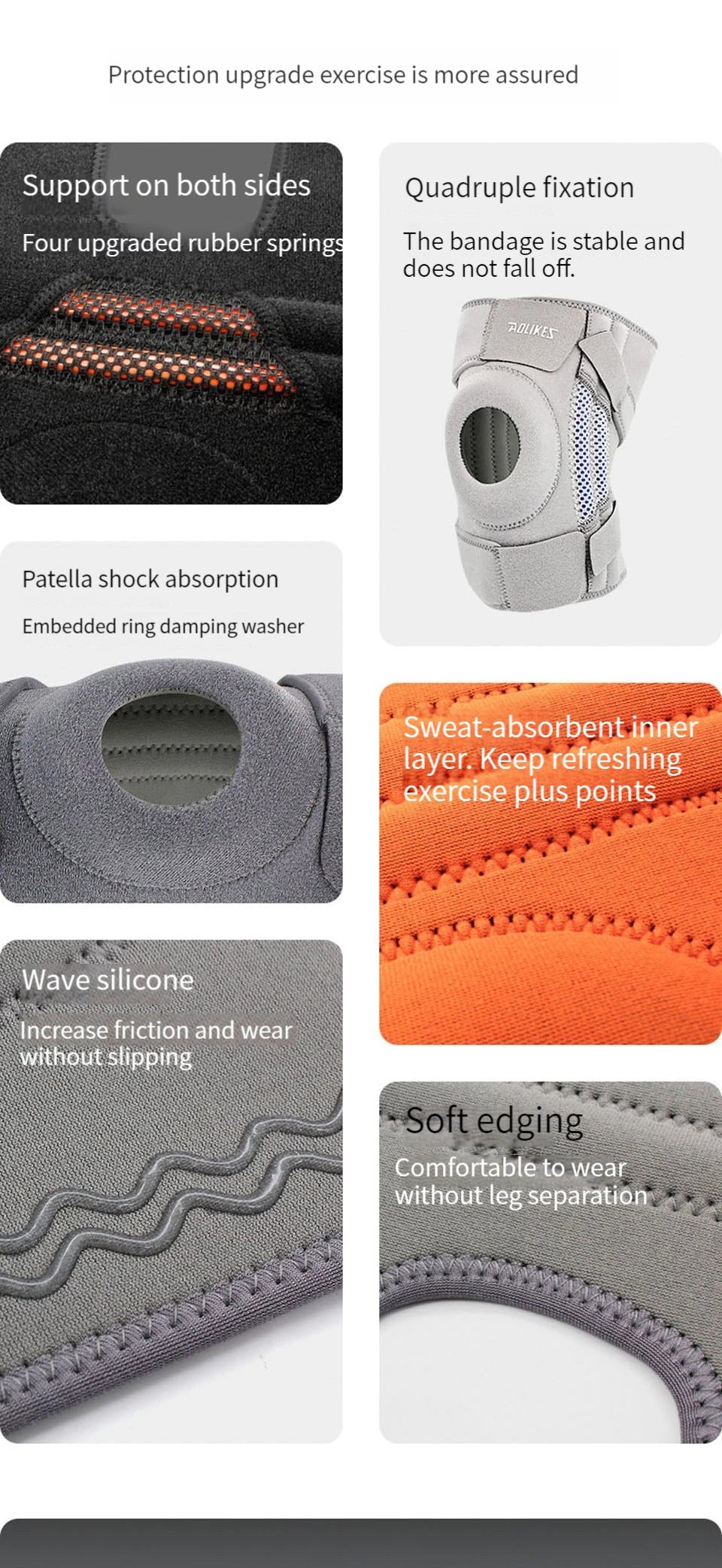 AOLIKES 1PCS NEW Knee Brace with Side Stabilizers & Patella Gel Pads,Knee Support for Cycling,Running,Climbing