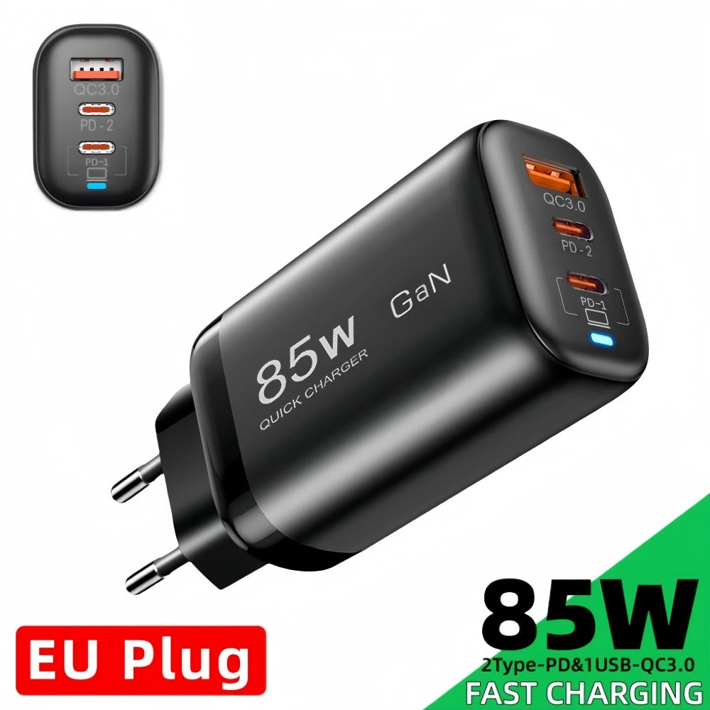 Real 85W GaN Type C Charger USB QC3.0 For Laptop Ipad PPS PD 65W Fast Charge For Samsung Xiaomi iPhone 6-16 Pro Max Mobile Phone