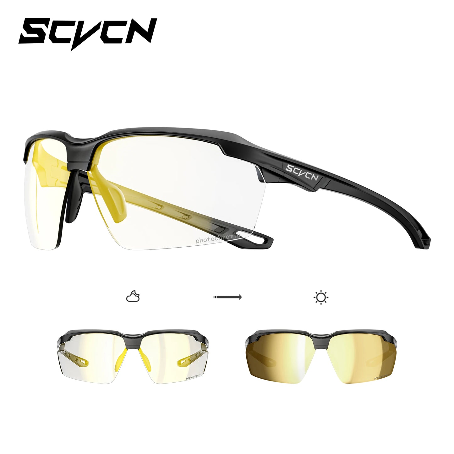 SCVCN Photochromic Cycling Glasses UV400 Outdoor Sports Running Glasses Men MTB Cycling Sunglasses Women Road Bike Glasses