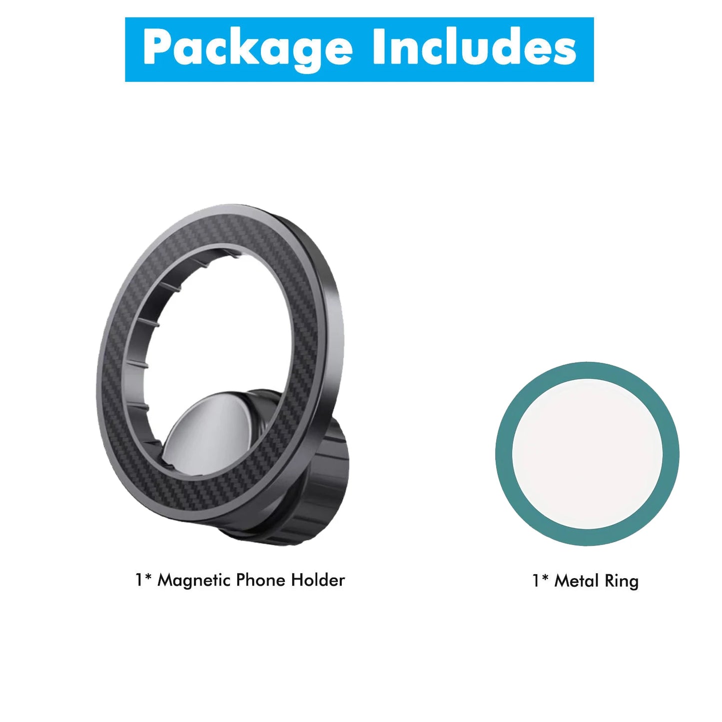Magnetic Ring Phone Holder Mount 360° Adjustable - 17mm Ball Head Compatible iPhone 17-12 for Car Vent Dashboard Windshield