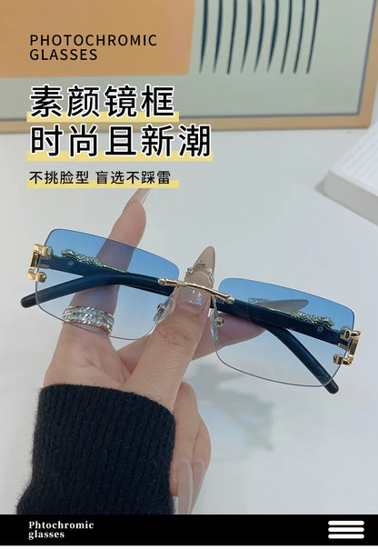 1 Pc Fashionable Women Men Sunglasses Frameless Rectangular Personalized Sunglasses for Daily Life Vintage Sun Glasses