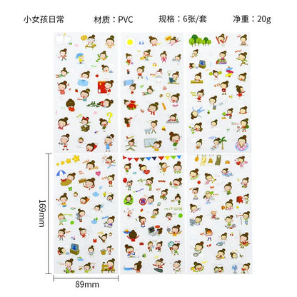 6Pieces/Set Transparent Pvc Waterproof Cartoon Sticker DIY Hand Account Decorative Stickers Kawaii Phone Cup Stickers