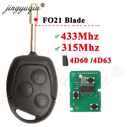 jingyuqin 3 Buttons Remote Key Fob 315Mhz 433MHz 4D60 ID63 Chip For Ford Mondeo Focus Fusion Fiesta Galaxy Transit Full Car Key