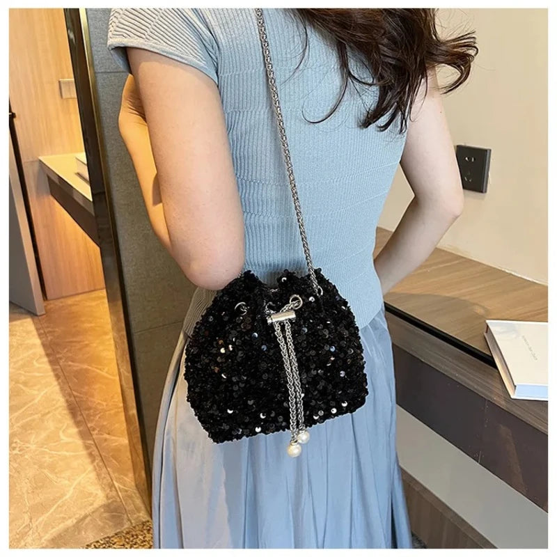 Crossbody Bags Sequin Women's New Korean Bucket Bag Bright Eyes Style Fashion Crossbody Dinner Single Shoulder Bags
