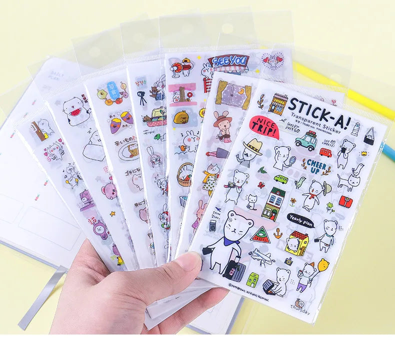 6Pieces/Set Transparent Pvc Waterproof Cartoon Sticker DIY Hand Account Decorative Stickers Kawaii Phone Cup Stickers