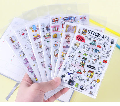 6Pieces/Set Transparent Pvc Waterproof Cartoon Sticker DIY Hand Account Decorative Stickers Kawaii Phone Cup Stickers