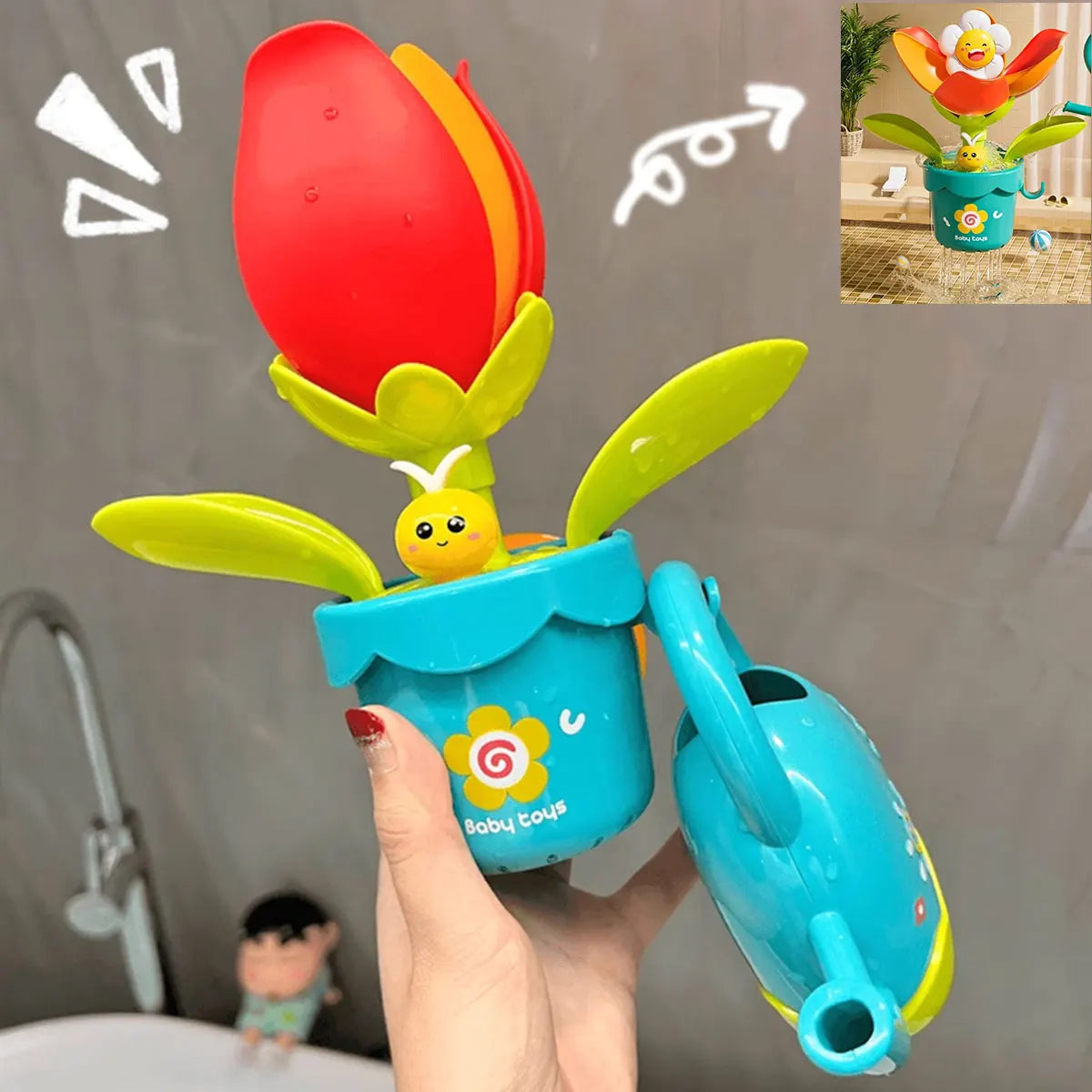 2025 Baby Bath Toy Play Water in Duck/Flower Shape Lion Waterwheel Children Fun in Shower Bathtub with Suction Cup in Kid Gift