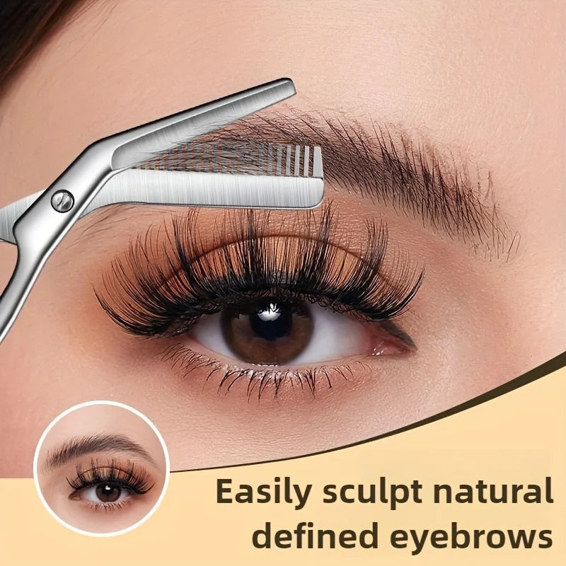 Professional Stainless Steel Eyebrow Scissors with Comb Hypoallergenic Ergonomic Two-Handed Design Precision Shaping & Grooming