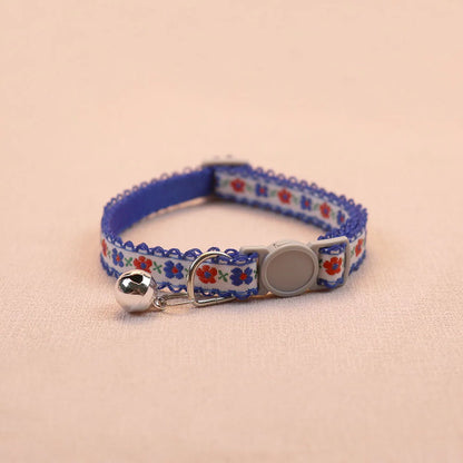 Hand Knitting Flower Pet Collar With Bell Colorful Retro Style Cat Collar Adjustable Safety Necklace For Puppy Cat Accessories