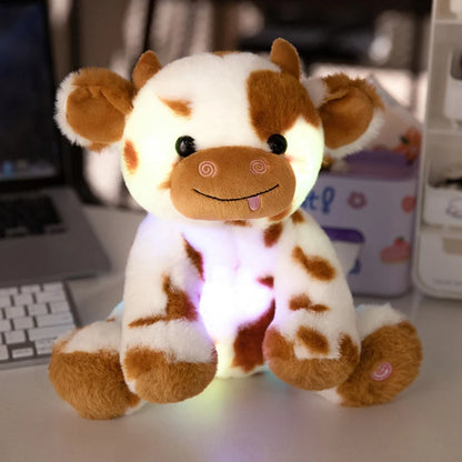 LED Plush Cow Lighting Up Stuffed Animal Diary Cattle Floppy Night Lights Glow in The Dark Birthday Festival For Toddler Kids