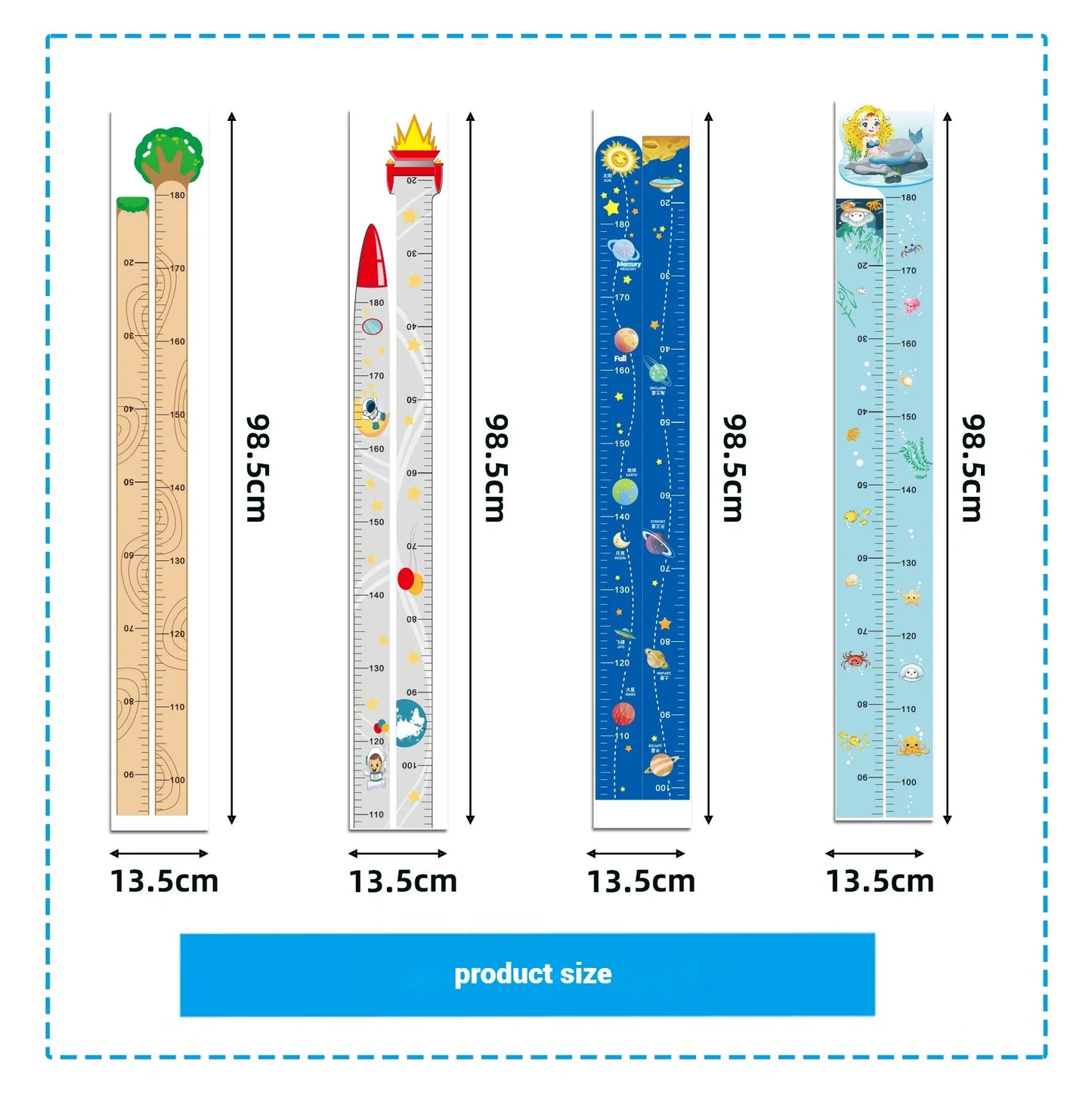 180cm Whimsical Animal Growth Chart Wall Decals: Unicorn, Dino, Giraffe Height Stickers for Nursery & Kids Room Decor