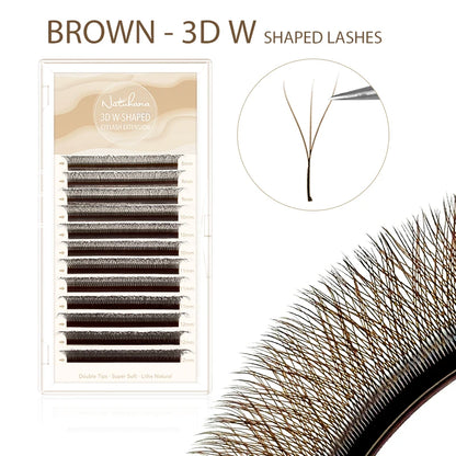 NATUHANA 3D 4D 5D W-Shape Eyelash Extension C D L LU(M) Curl Colorful Lashes High Quality Clover W Brown Shape Eyelash