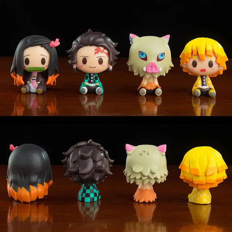 4Pcs/Set Demon Slayer Kamado Tanjirou Nezuko Agatsuma Zenitsu Action Figure Cute Anime Model PVC Statue Collectible Toys Gifts