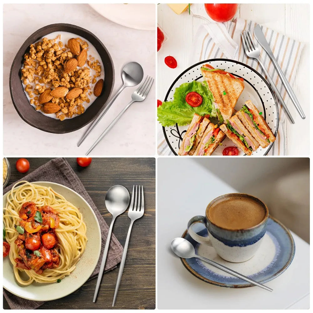 4pcs Gold Flatware Set Tableware Fine Dining Utensil Set Include Knives Forks and Spoons,Circular Fine Handle Kitchen Tools