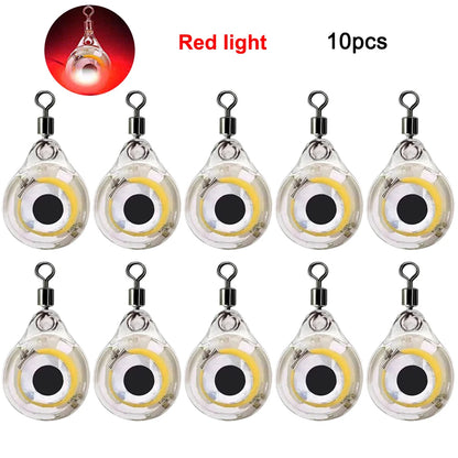 10Pcs Fishing Lure Light Mini Eye Shape Underwater Night Light Lure Battery Powered Lighted Flasher Bait for Seawater Freshwater