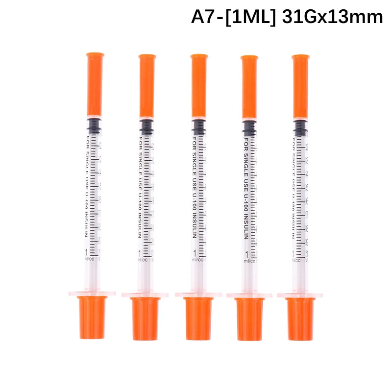 5Pcs 0.3/0.5/1ML Disposable Plastic Veterinary Syringe Orange Cap Sterile Insulin Syringe With Needles For Pet Farm Animal