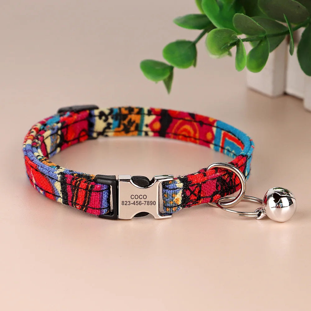 Personalized Printed Cat Collar Adjustable Kitten Puppy Collars With Free Engraved ID Nameplate Bell Anti-lost Cats Collars