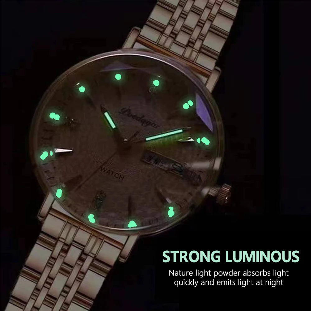 POEDAGAR Top Elegant Women's Watches Stainless Steel Date Week Woman Watch Waterproof Luminous Fashion Ladies Watch Quartz Reloj