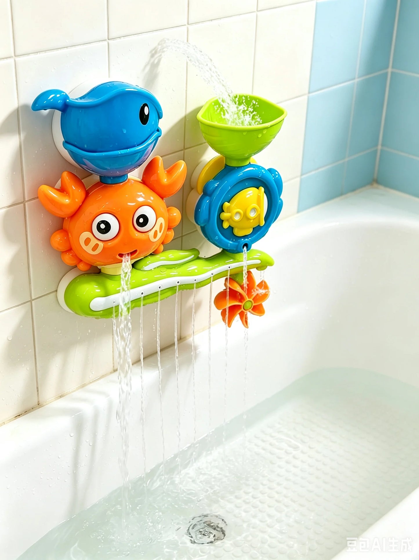 Suction Wall-Mounted Water Flow Spinning Play Set Multi-Spray Rotatable Interactive Water Gadge