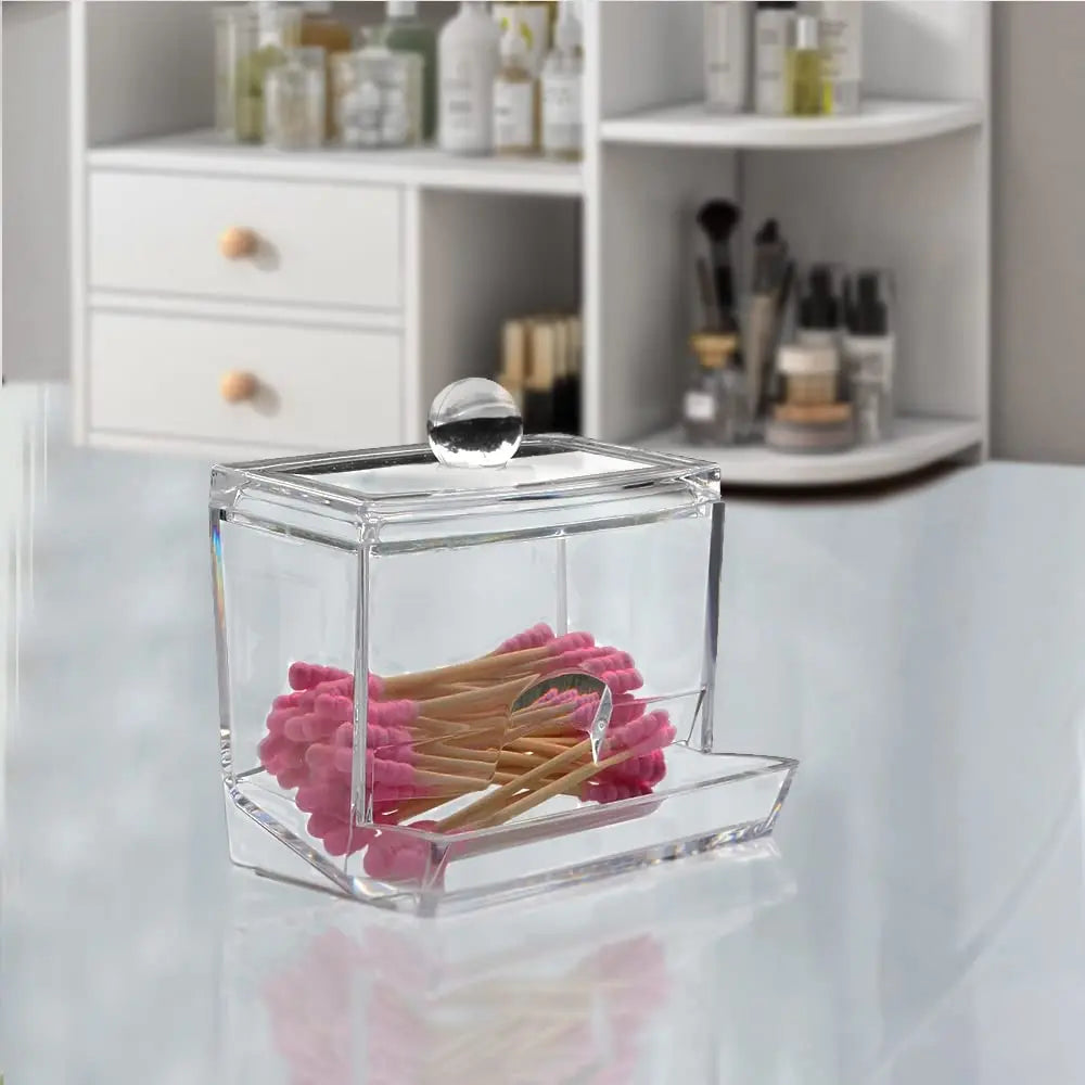 Qtip Holder Dispenser  Clear Bathroom Organizer Jar  Swab/Pad/Ball Holder Container Cosmetics Storage Boxes for Vanity