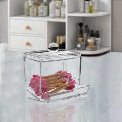 Qtip Holder Dispenser  Clear Bathroom Organizer Jar  Swab/Pad/Ball Holder Container Cosmetics Storage Boxes for Vanity