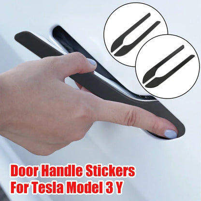 4pcs Set of Black Carbon Fiber Door Handle Covers for Tesla Model 3 & Y - Scratch-Resistant  Tape Polished Finish Amagi