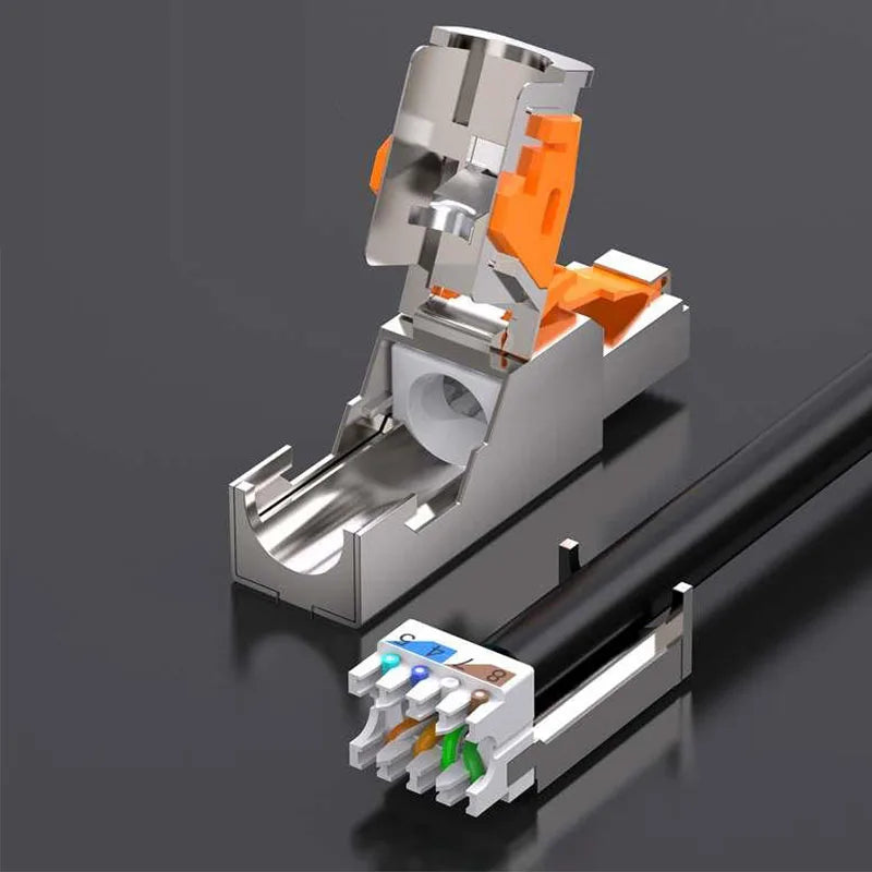 RJ45 Cat8 Cat7 Cat6A Connectors Metal Tool Free Easy Termination Plug 2000MHz 40G LAN Cable 22AWG - 24AWG Reusable Ethernet Plug