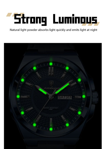 POEDAGAR Fashion Brand Man Wristwatch Waterproof Luminous Date Week Quartz Luxury Men's Watches Leather Business Men Watch Reloj