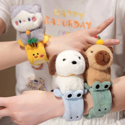 Capybara Slap Snap Wrap Capibara Plushie Wristband Bracelet Kawaii Cute Dog Cat Plush Toy Hand Ring Creative Funny Gift