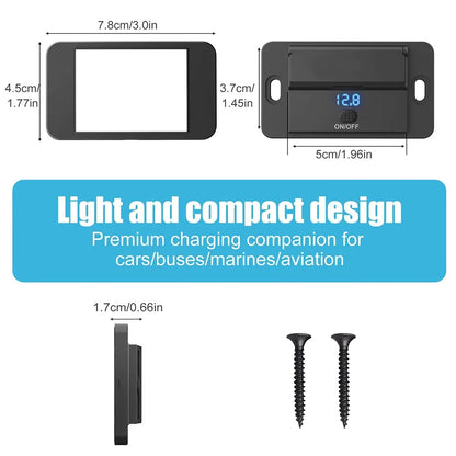 Car Charger Socket Adapter with Switch, 2-4-Ports Charging Splitter, Outlet for Bus, RV, ATV,Truck,Boat,Outlet,12V,24V, PD,QC3.0