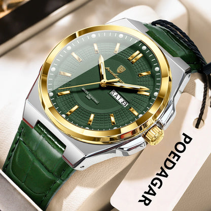 POEDAGAR Fashion Brand Man Wristwatch Waterproof Luminous Date Week Quartz Luxury Men's Watches Leather Business Men Watch Reloj