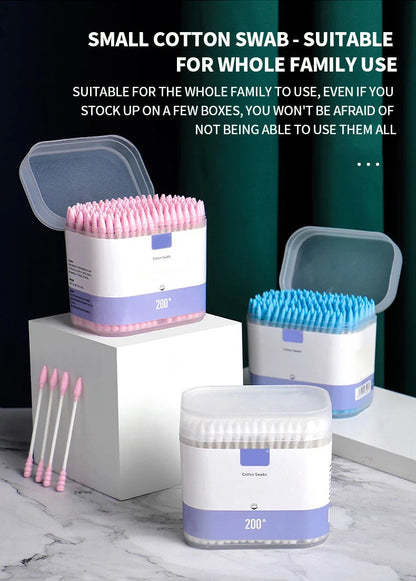 200PCS/box - high-quality double ended cotton swabs - suitable for personal cleaning, gentle makeup removal, makeup swabs, etc