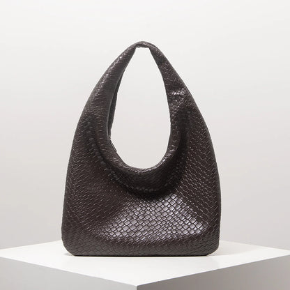 Vintage Faux Woven Leather Shoulder Bag, Women's Handbag, Large Capacity Tote Bag, Crescent Bag, Zipper Underarm Bag, Daily Commuter Bag (Random Pattern)