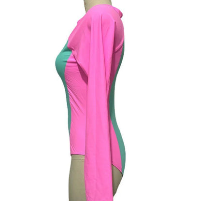 New Patchwork One-Piece Swimsuit Long Sleeve Swimwear Sports Backless Women's Swimming Bathing Suit Beach Wear Bather Surfing