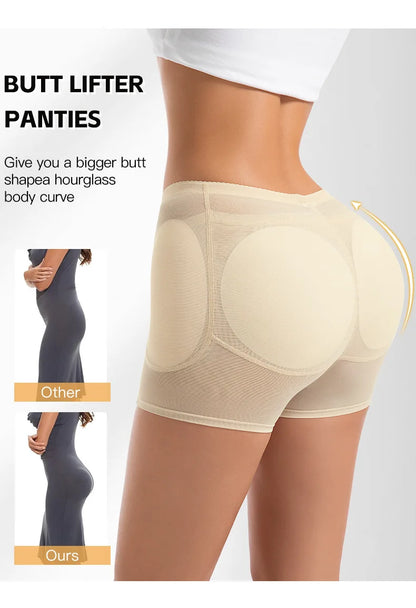 Women 4-Pad Butt Lifter Panties High Waist Tummy Control Shapewear Hip Enhancer Mesh Briefs Belly Slimming Body Shaper Shorts